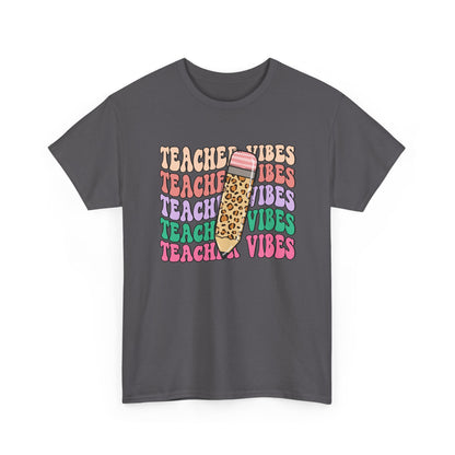 Teacher Vibes T‑Shirt - Cute Leopard Pencil Graphic Tee for Teachers