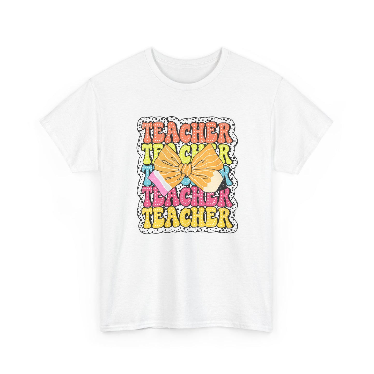 Teacher Sticker Graphic T-Shirt - Colorful Retro 'Teacher' Design