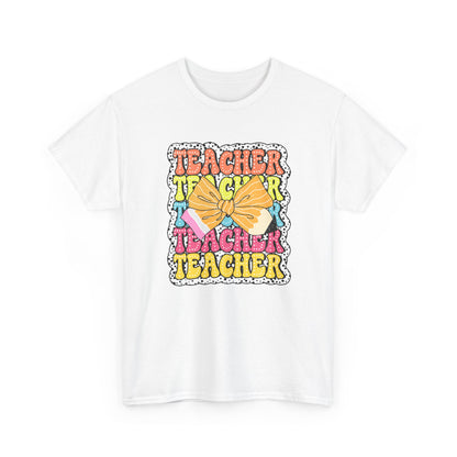 Teacher Sticker Graphic T-Shirt - Colorful Retro 'Teacher' Design