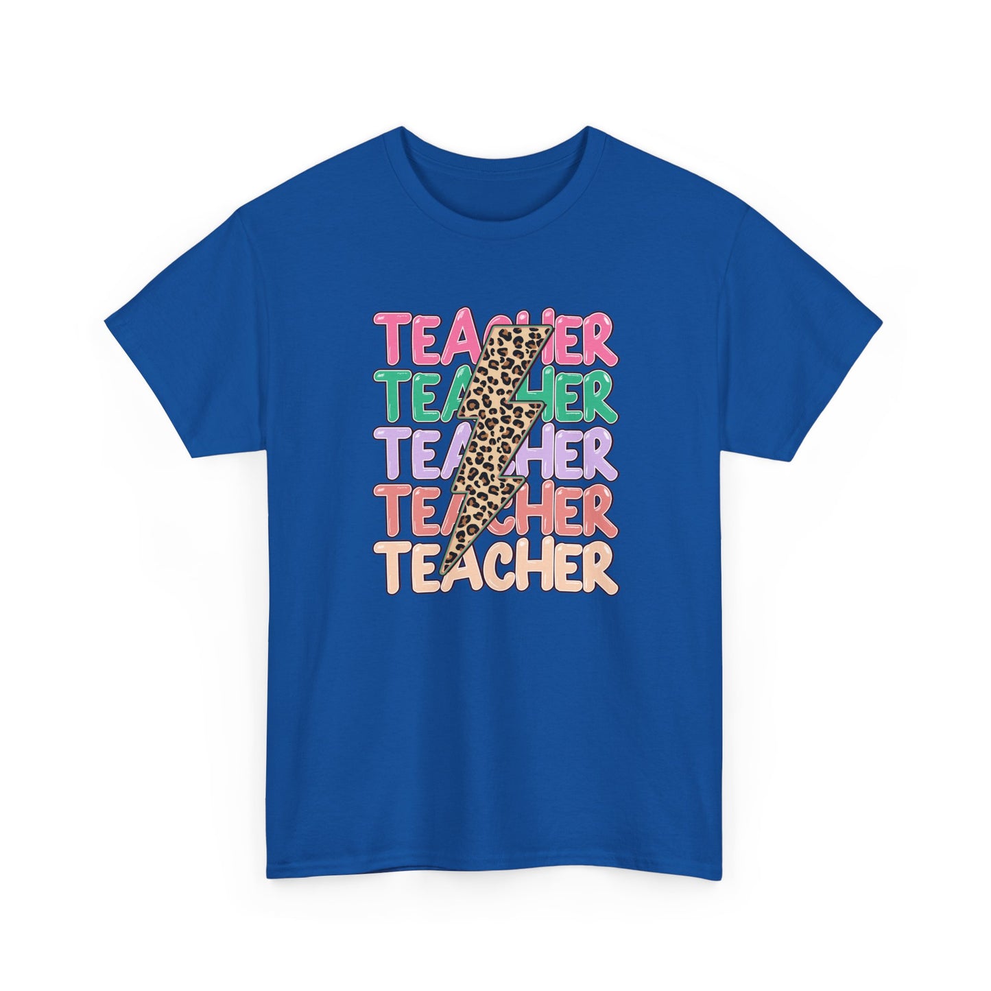 Teacher Leopard Pencil Graphic Tee - Colorful Retro Teacher T-Shirt