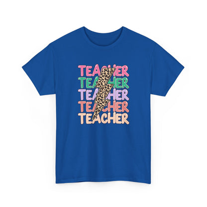 Teacher Leopard Pencil Graphic Tee - Colorful Retro Teacher T-Shirt