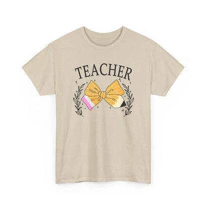 Teacher Bow T-Shirt - Cute Pencil & Laurel Graphic Gift for Teachers