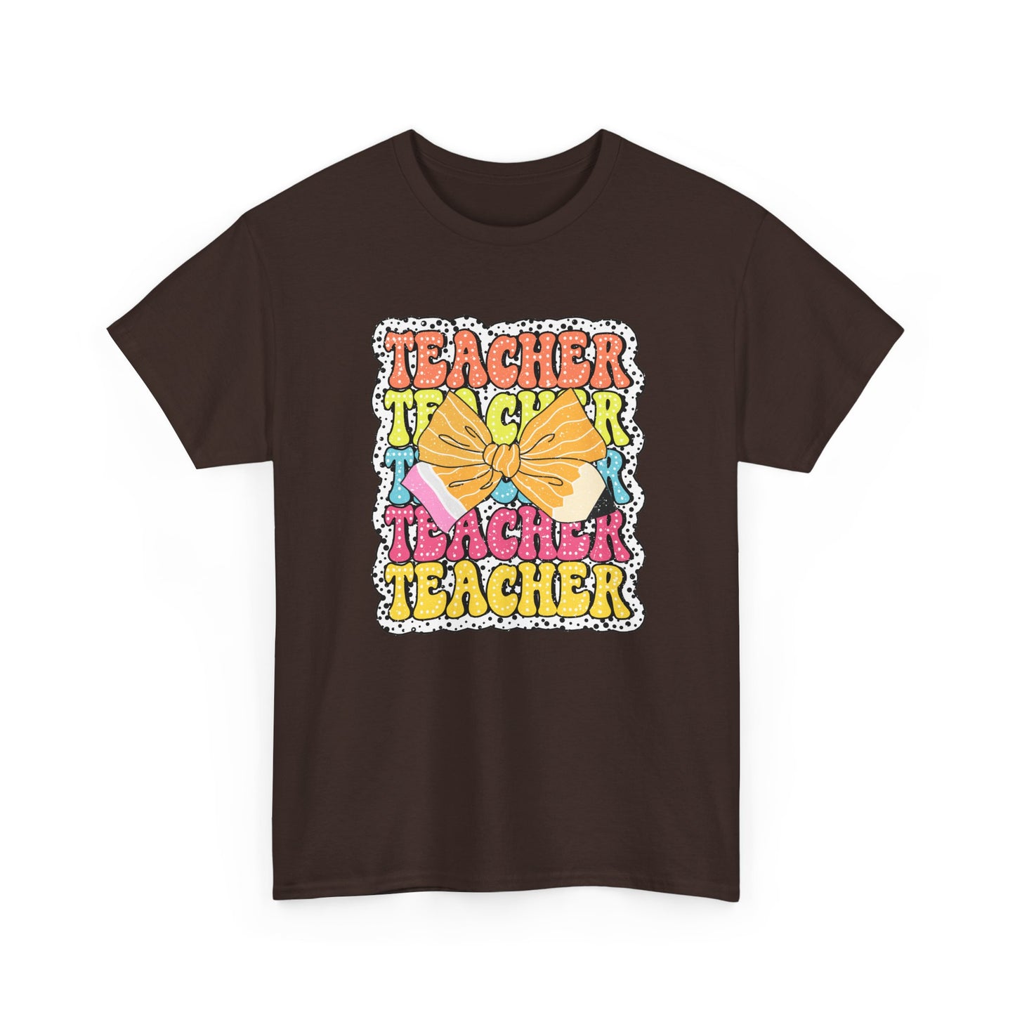 Teacher Sticker Graphic T-Shirt - Colorful Retro 'Teacher' Design
