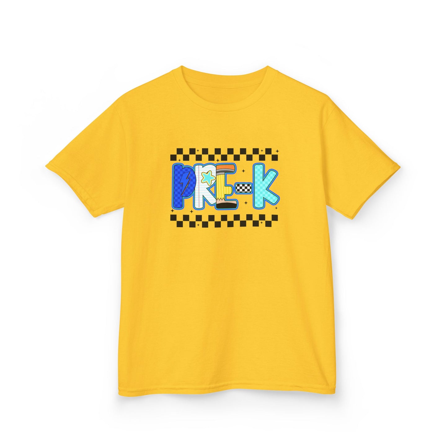 Youth Tee - "Pre School" Colorful Checkerboard Back-to-School Shirt