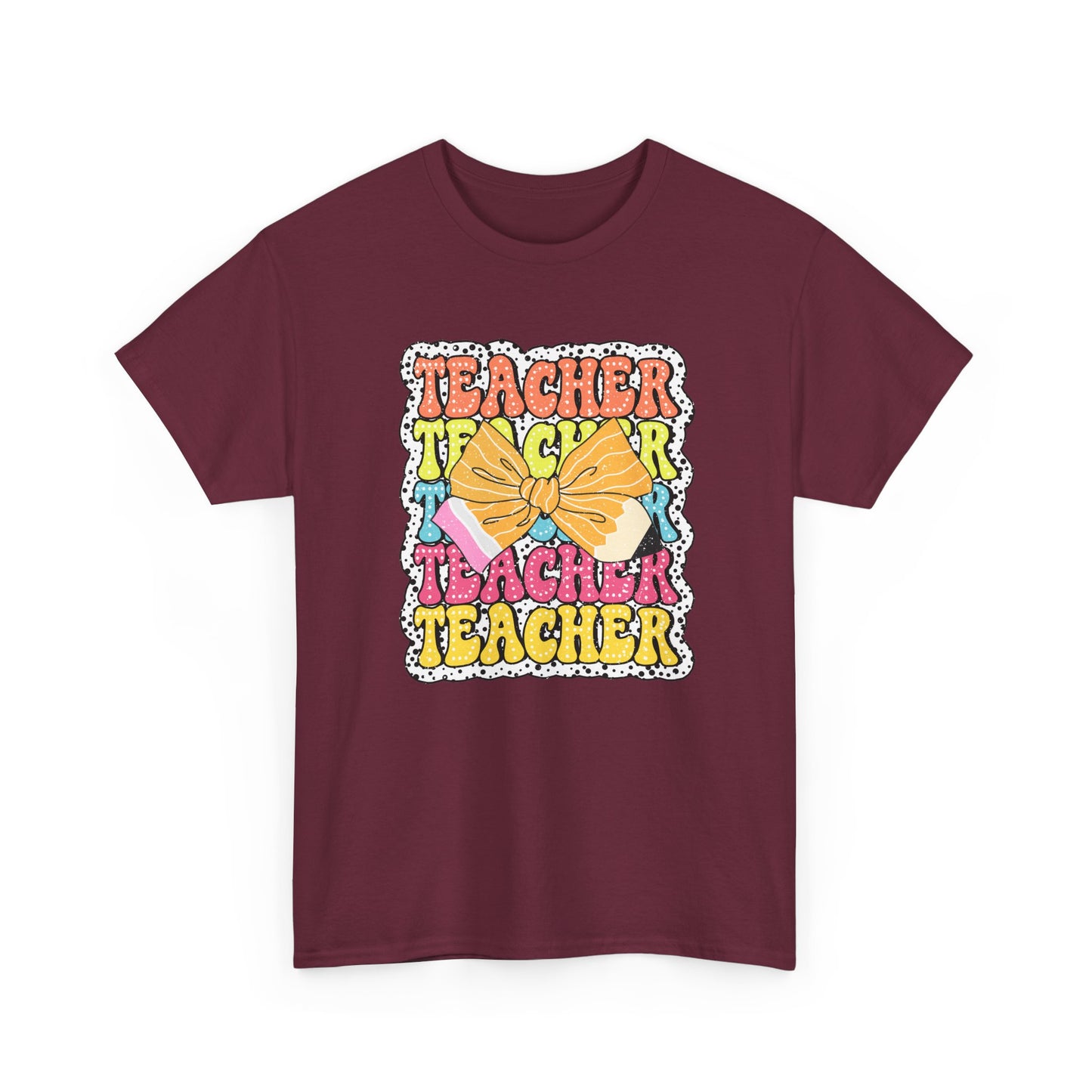 Teacher Sticker Graphic T-Shirt - Colorful Retro 'Teacher' Design