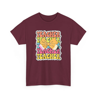Teacher Sticker Graphic T-Shirt - Colorful Retro 'Teacher' Design