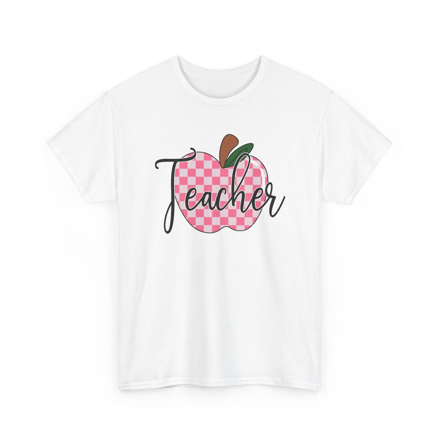 Teacher Apple T‑Shirt - Pink Gingham Apple 'Teacher' Graphic Tee