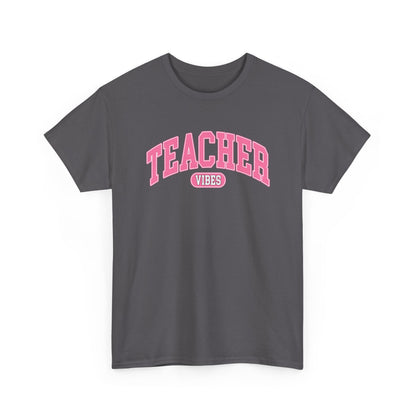 Teacher Vibes T-Shirt -  Pink Retro School Staff Tee