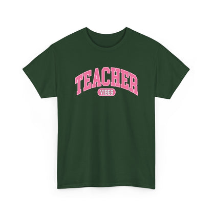 Teacher Vibes T-Shirt -  Pink Retro School Staff Tee