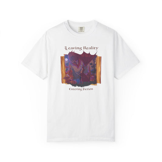 Comfort Colors Book Shirt | Leaving Reality Entering Fiction T-Shirt | Book Lover Graphic Tee | Unisex Reading Gift