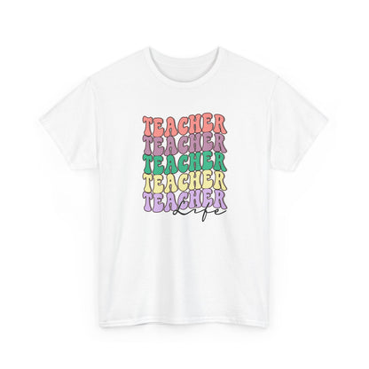 Teacher Stack Graphic Tee - Colorful Retro Teacher Shirt