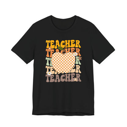 Teacher Teacher Teacher Shirt with Apple | Bella Canvas Teacher T-Shirt | Cute Teacher Graphic Tee | Back to School Teacher Outfit