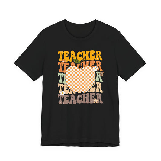 Teacher Teacher Teacher Shirt with Apple | Bella Canvas Teacher T-Shirt | Cute Teacher Graphic Tee | Back to School Teacher Outfit