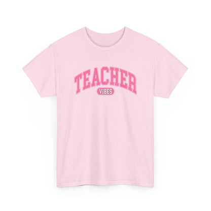Teacher Vibes T-Shirt -  Pink Retro School Staff Tee