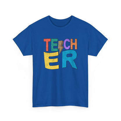 Teacher Colorblock Graphic Tee - Retro Bold "TEACHER" Design