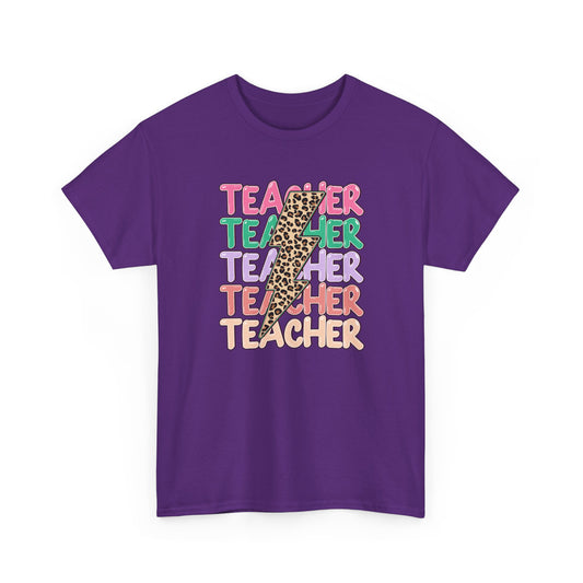 Teacher Leopard Pencil Graphic Tee - Colorful Retro Teacher T-Shirt