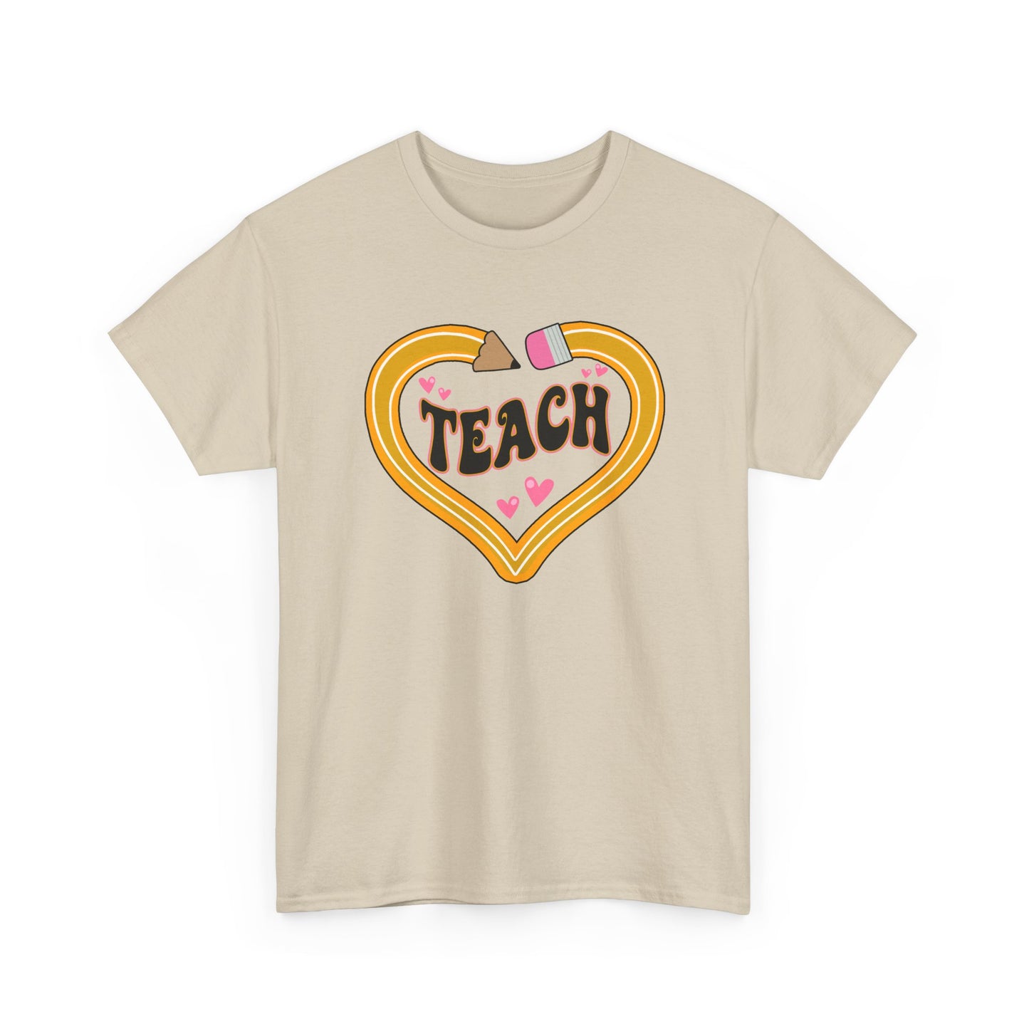 Teach Heart Graphic Tee - Cute Retro Heart Teacher Shirt ("Teach")