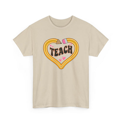 Teach Heart Graphic Tee - Cute Retro Heart Teacher Shirt ("Teach")