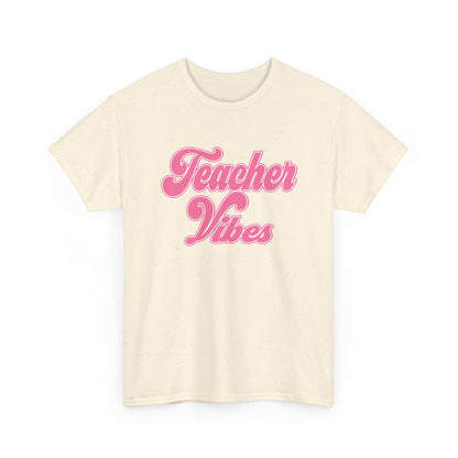 Teacher Vibes T-Shirt - Pink Retro Script Tee for Teachers, Teacher Appreciation Gift