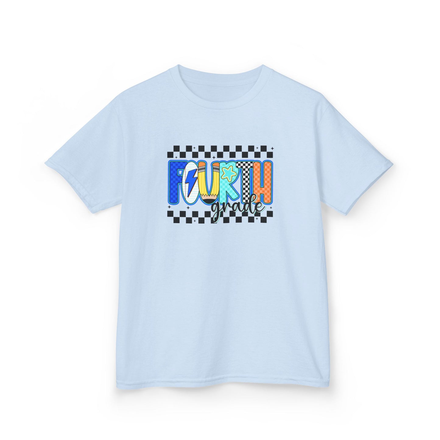 Youth Tee - "Forth Grade" Colorful Checkerboard Back-to-School Shirt