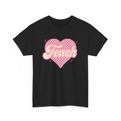 Teacher Heart Tee - Pink Retro "Teach" Graphic Shirt
