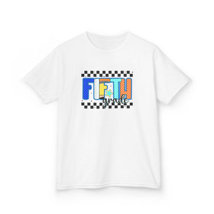 Youth Tee - "Fifth Grade" Colorful Checkerboard Back-to-School Shirt