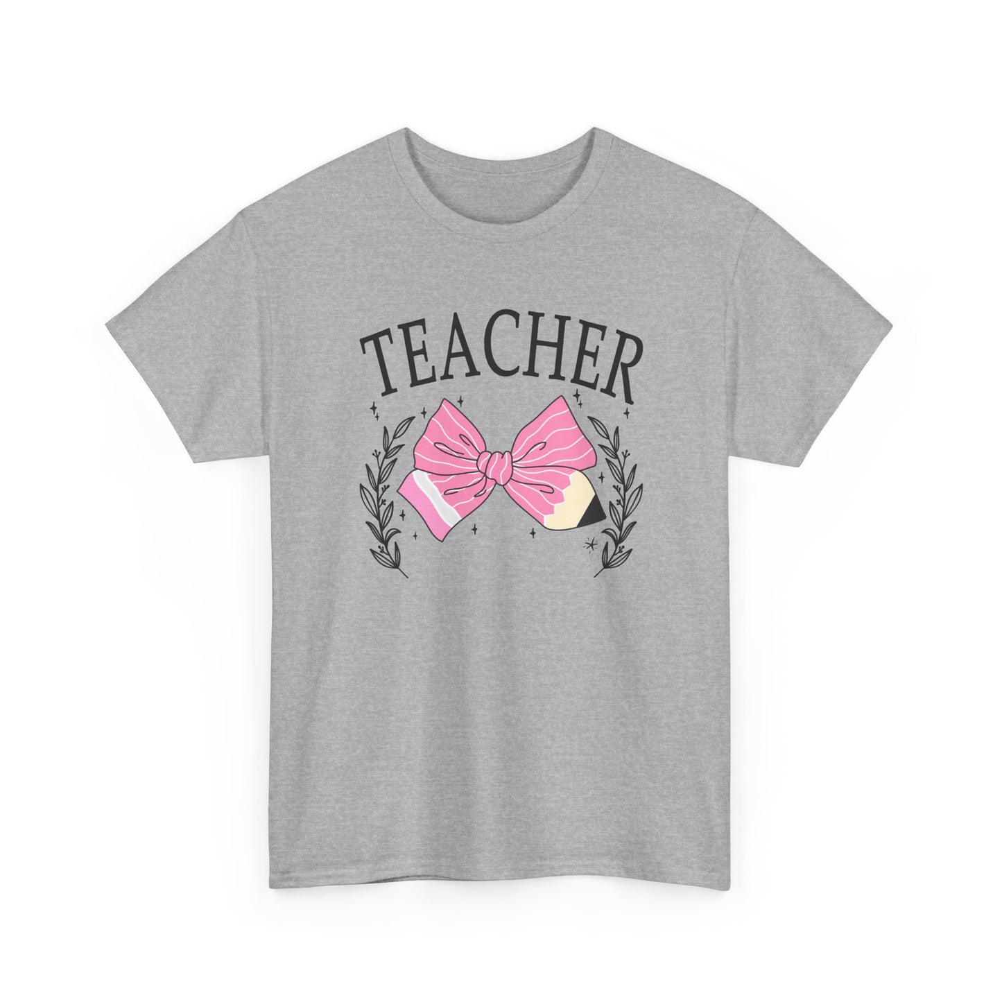 Teacher Pink Bow T-Shirt - Cute Floral School Gift for Educators