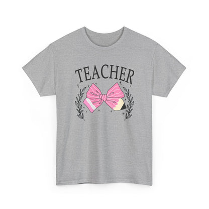 Teacher Pink Bow T-Shirt - Cute Floral School Gift for Educators
