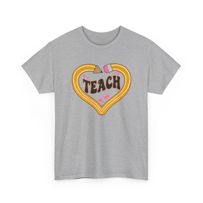 Teach Heart Graphic Tee - Cute Retro Heart Teacher Shirt ("Teach")
