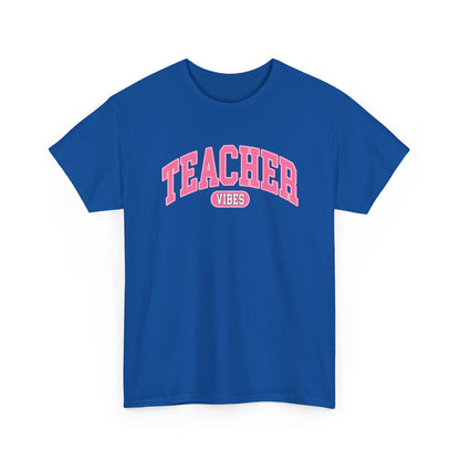 Teacher Vibes T-Shirt -  Pink Retro School Staff Tee