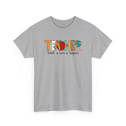 Teacher T‑Shirt – "Teach • Love • Inspire" Colorful Apple & Globe Design