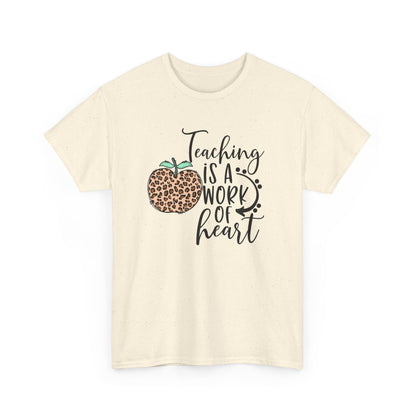 Teacher Tee  - "Teaching Is a Work of Heart" Leopard Apple Graphic