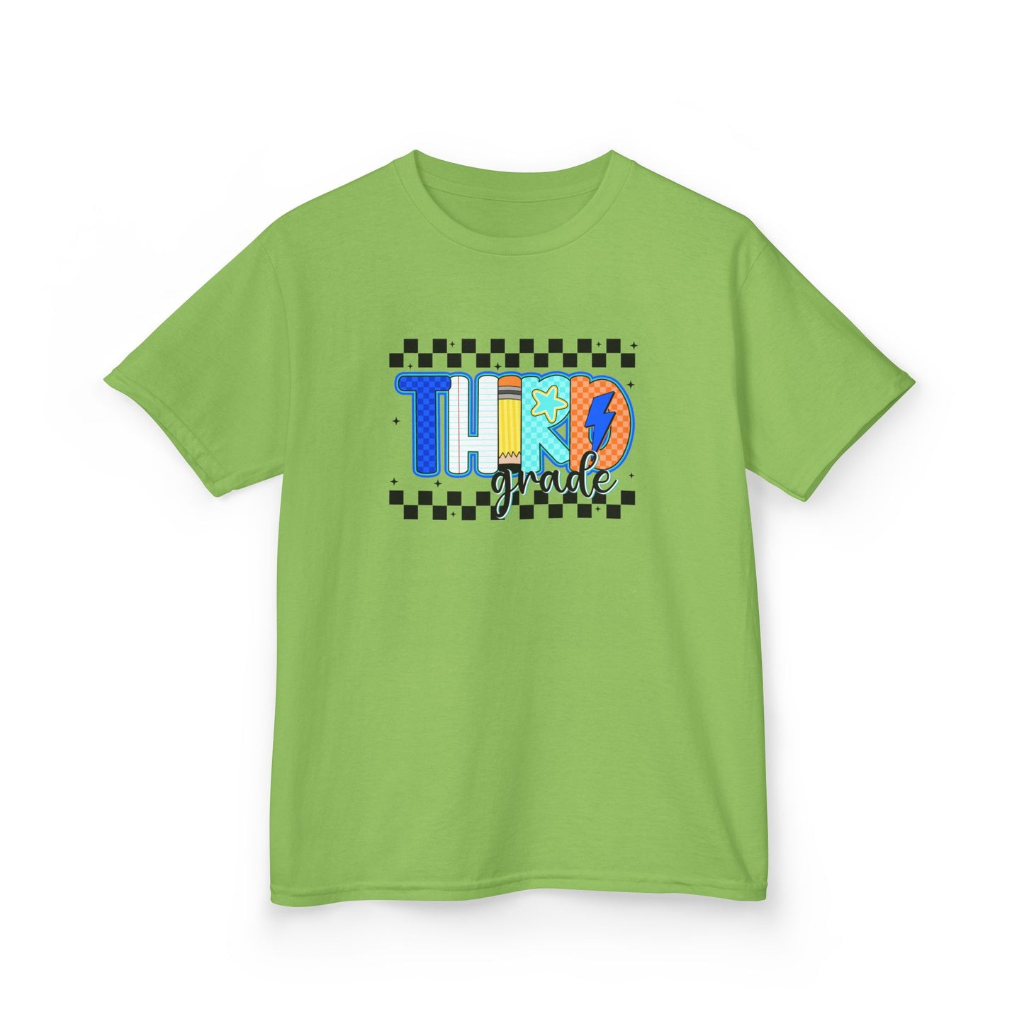 Youth Tee - "Third Grade" Colorful Checkerboard Back-to-School Shirt