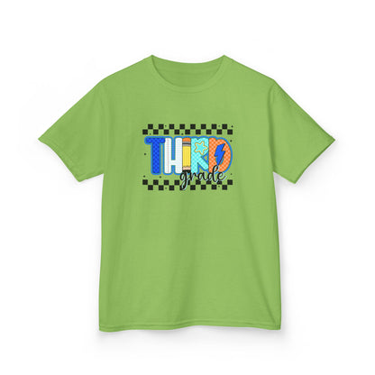 Youth Tee - "Third Grade" Colorful Checkerboard Back-to-School Shirt