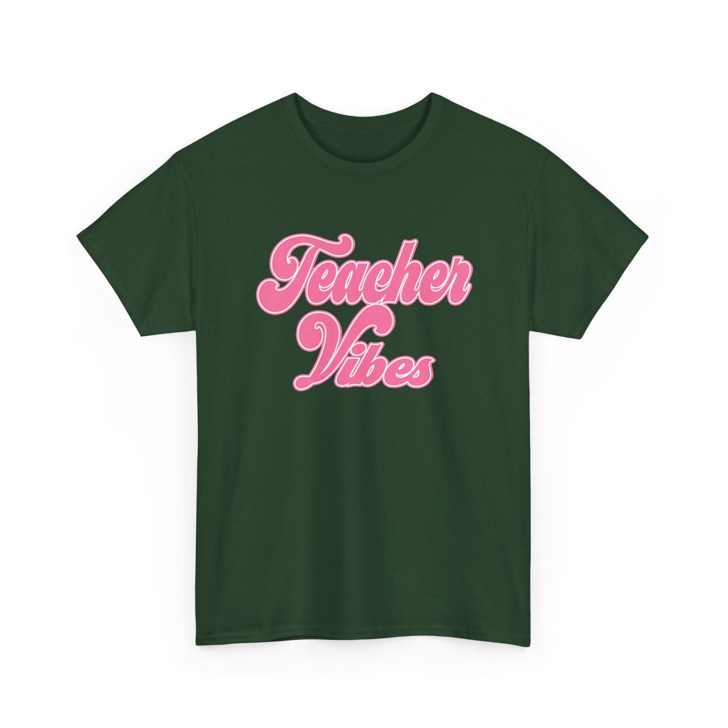 Teacher Vibes T-Shirt - Pink Retro Script Tee for Teachers, Teacher Appreciation Gift