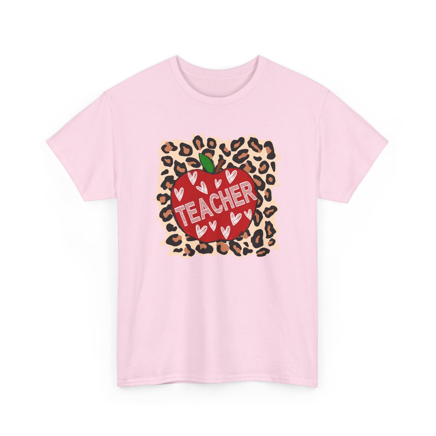 Teacher Apple Leopard Print T‑Shirt  - Cute Back‑to‑School Gift