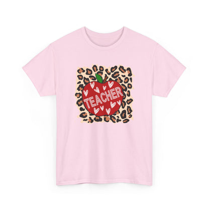Teacher Apple Leopard Print T‑Shirt  - Cute Back‑to‑School Gift