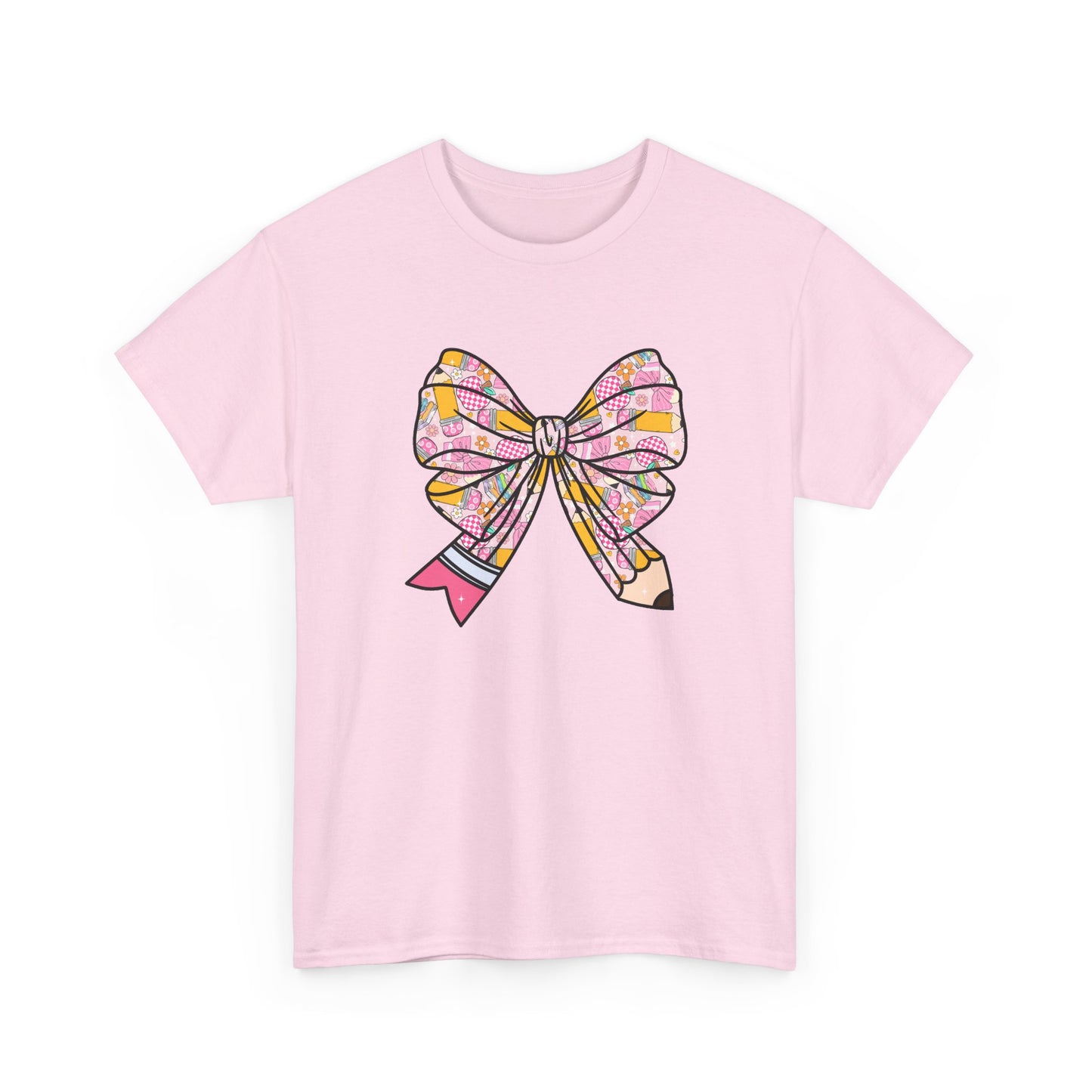 Pencil Bow T-Shirt - Cute Pink Ribbon Graphic Tee