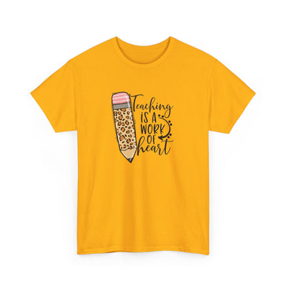 Teacher Pencil T‑Shirt - "Teaching Is a Work of Heart" Leopard Print Tee