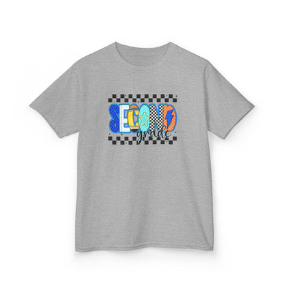 Youth Tee - "Second Grade" Colorful Checkerboard Back-to-School Shirt