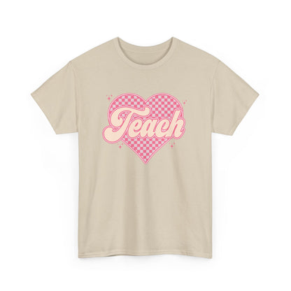 Teacher Heart Tee - Pink Retro "Teach" Graphic Shirt