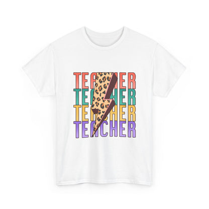 Teacher Lightning Bolt Graphic Tee -  Colorful Leopard Print Teacher Shirt