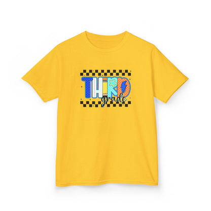 Youth Tee - "Third Grade" Colorful Checkerboard Back-to-School Shirt