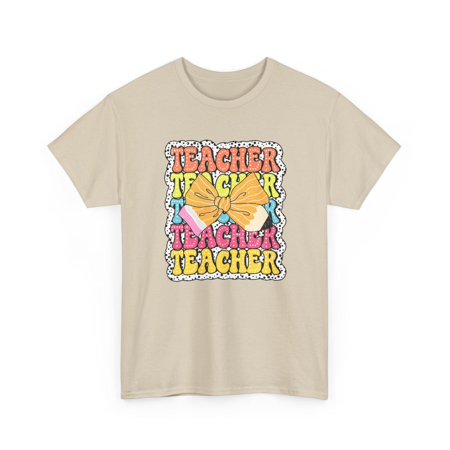 Teacher Sticker Graphic T-Shirt - Colorful Retro 'Teacher' Design