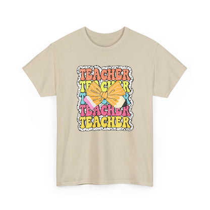 Teacher Sticker Graphic T-Shirt - Colorful Retro 'Teacher' Design