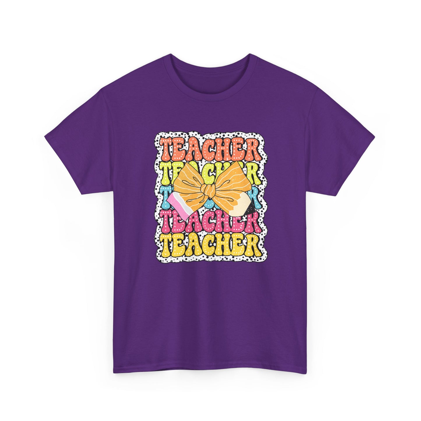 Teacher Sticker Graphic T-Shirt - Colorful Retro 'Teacher' Design