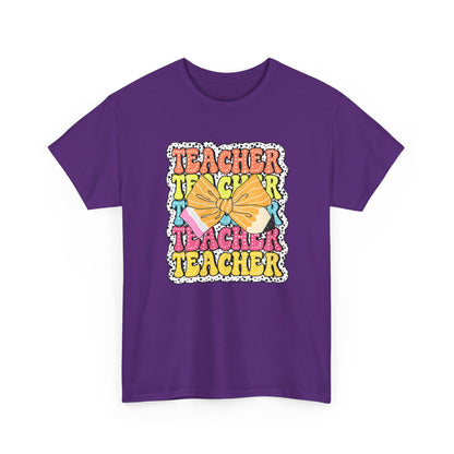 Teacher Sticker Graphic T-Shirt - Colorful Retro 'Teacher' Design