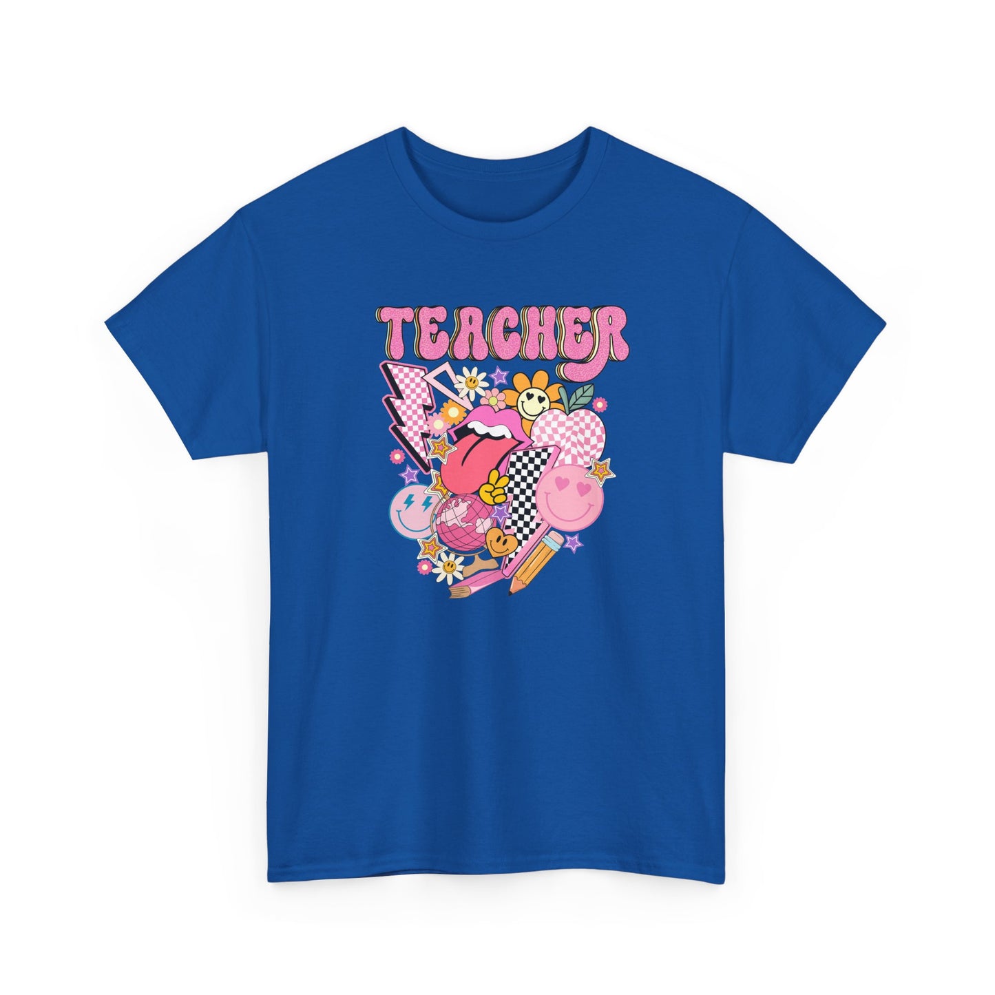 Teacher Graphic Tee - Cute Pink Retro Patchwork Design