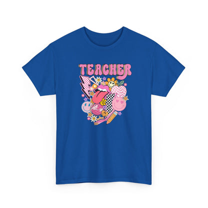 Teacher Graphic Tee - Cute Pink Retro Patchwork Design