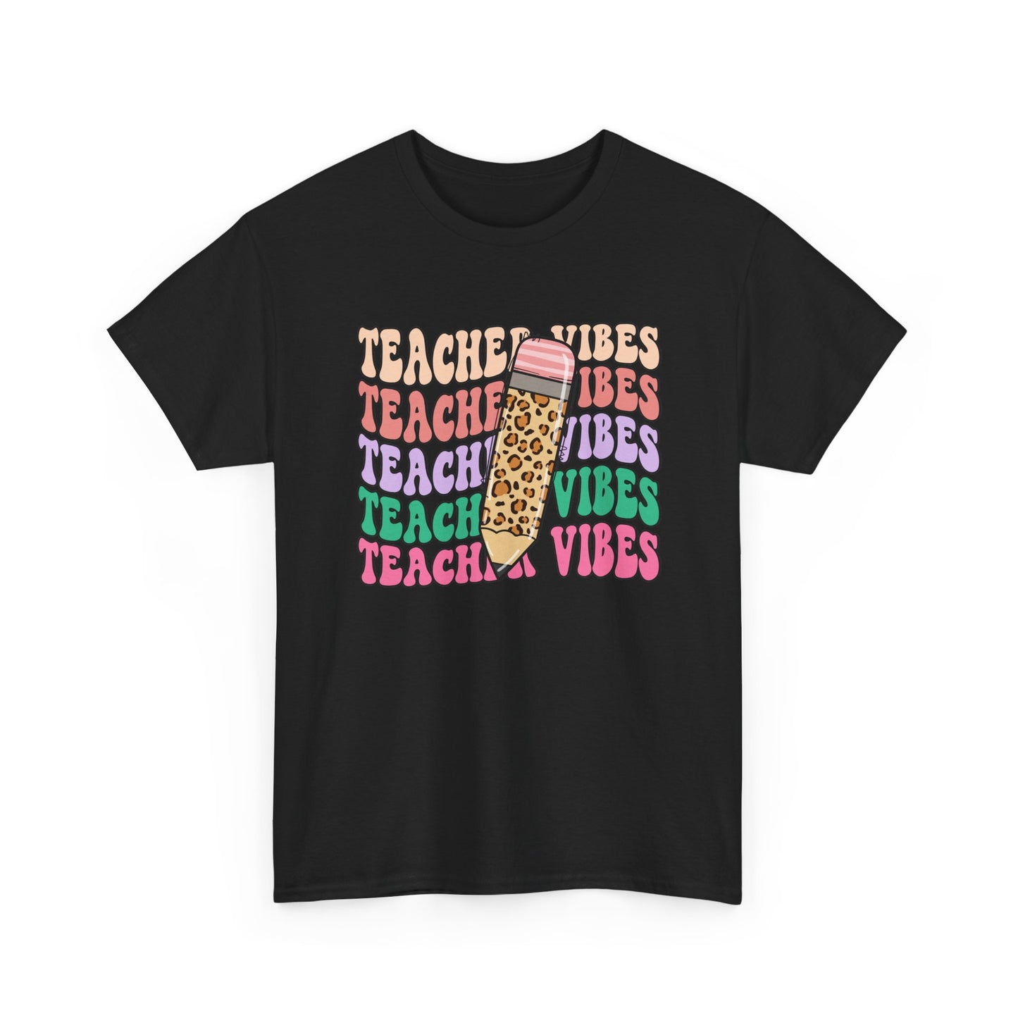 Teacher Vibes T‑Shirt - Cute Leopard Pencil Graphic Tee for Teachers